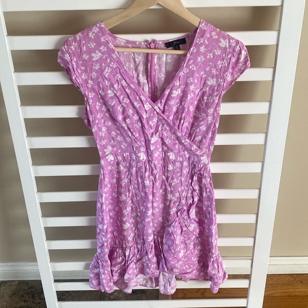 J Crew Ruffle-front mini dress in soft rayon bubblegum floral Size 4
